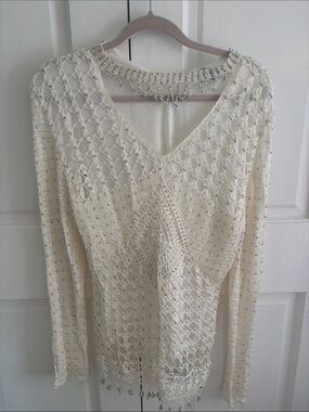 Ivory Beaded Crochet Knit Sweater/dress